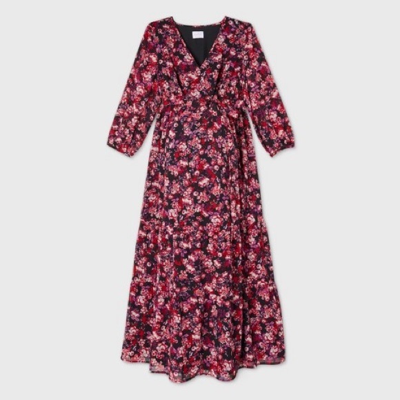 Isabel Maternity Purple Floral Bell Sleeve Dress - Picture 3 of 15